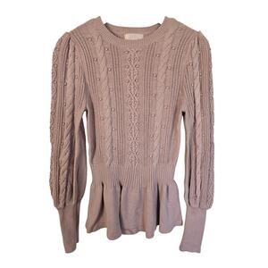 Rachel Parcell Dusty Pink Cable Knit Peplum Sweater Sz M Long Sleeve Feminine